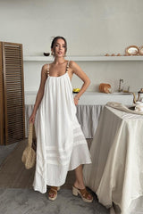 Ekru Askılı Müslin Elbise