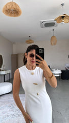 Kadın Bisiklet Yaka Broş Detay Yırtmaçlı Maxi Boy Ottoman Elbise