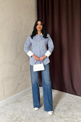 Mavi Çizgili Poplin Uzun Kol Gömlek