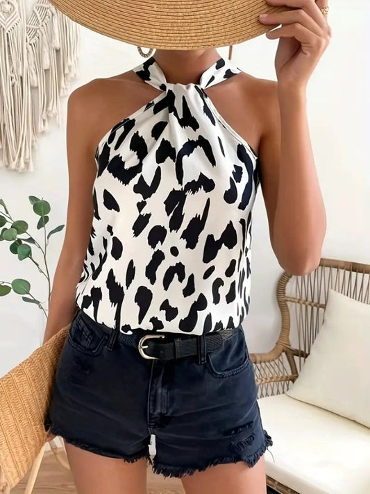 Kadın Omuzlardan Açık Boyundan Geçmeli Desenli Dalgıç Bluz