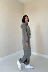 Bej Kapüşonlu Sweatshirt Ve Kargo Pantolon Takım