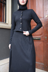 Kadın Uzun Kollu önden Düğmeli Bluz Ve Yüksek Bel A Kesim Uzun Etek şardonlu Kaşkorse Ikili Takım