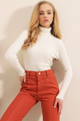 10311 Balıkçı Yaka Triko Kazak - Saks