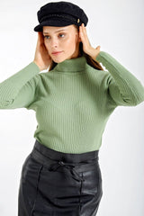 10311 Balıkçı Yaka Triko Kazak - Saks