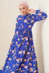 2144 Hakim Yaka Tesettür Elbise - C.Kırmızı