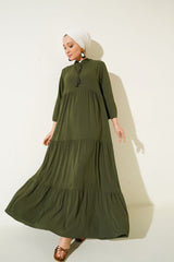 1627 Yaka Bağcıklı Tesettür Elbise - Gri