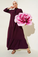 1627 Yaka Bağcıklı Tesettür Elbise - Gri