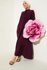 1627 Yaka Bağcıklı Tesettür Elbise - Gri