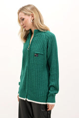 15863 Fermuarlı Triko Hırka - Zümrüt Yeşili