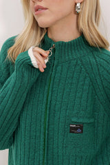 15863 Fermuarlı Triko Hırka - Zümrüt Yeşili