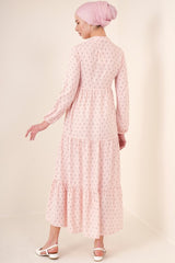 1627 Yaka Bağcıklı Tesettür Elbise - Gri