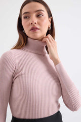 10311 Balıkçı Yaka Triko Kazak - Saks