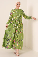 2144 Hakim Yaka Tesettür Elbise - C.Kırmızı