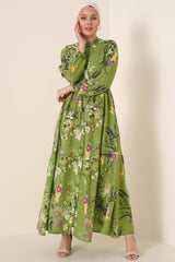 2144 Hakim Yaka Tesettür Elbise - C.Kırmızı