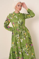 2144 Hakim Yaka Tesettür Elbise - C.Kırmızı