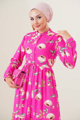 2144 Hakim Yaka Tesettür Elbise - C.Kırmızı