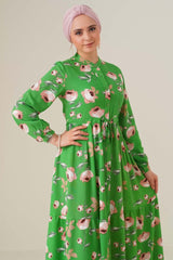 2144 Hakim Yaka Tesettür Elbise - C.Kırmızı