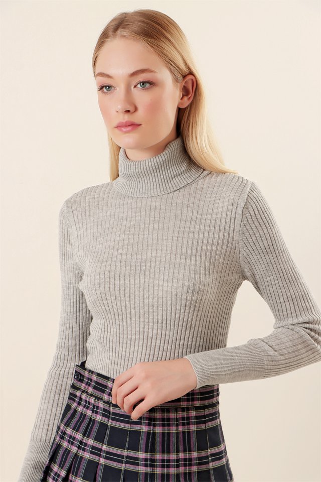 10311 Balıkçı Yaka Triko Kazak - Saks