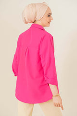 103901 Oversize Basic Tesettür Gömlek - Siyah