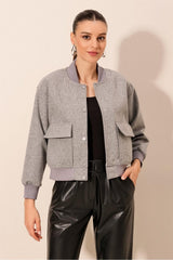 0688 Çift Cepli Bomber Ceket - Bej