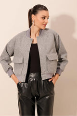 0688 Çift Cepli Bomber Ceket - Bej