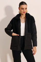 5182 Peluş Detaylı Oversize Şişme Mont - Bej