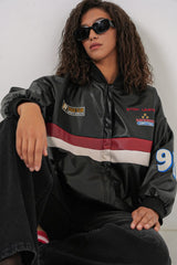 0698 Baskılı Suni Deri Bomber Ceket - Bordo