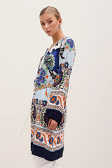 5902 Kemerli Desenli Elbise - Turuncu