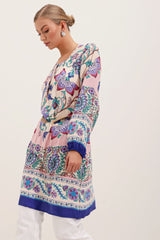 5902 Kemerli Desenli Elbise - Turuncu