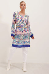 5902 Kemerli Desenli Elbise - Turuncu