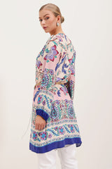 5902 Kemerli Desenli Elbise - Turuncu