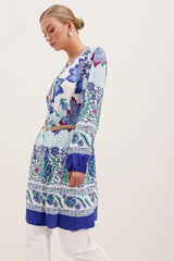 5902 Kemerli Desenli Elbise - Turuncu