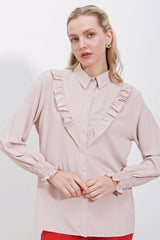 20223 Fırfırlı Uzun Kol Gömlek - Siyah