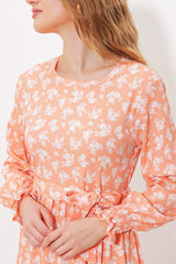 Mavi Krem Desenli Örme Tesettür Elbise 1525