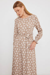 Mavi Krem Desenli Örme Tesettür Elbise 1525