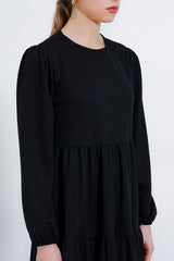 Siyah Uzun Boydan Örme Tesettür Elbise 2482