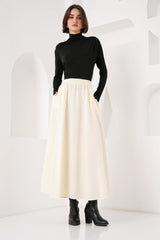 Cep Detaylı Uzun Etek 8024 - Krem