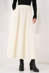 Cep Detaylı Uzun Etek 8024 - Krem