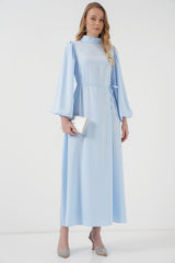 2510 Saten Tesettür Abiye Elbise - Zümrüt Yeşili