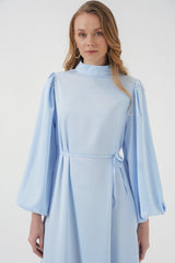 2510 Saten Tesettür Abiye Elbise - Zümrüt Yeşili