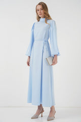 2510 Saten Tesettür Abiye Elbise - Zümrüt Yeşili