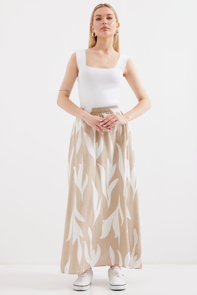 8028 Desenli Uzun Etek - Çağla