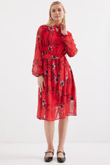 2459 Astarlı Desenli Tül Elbise - Ekru