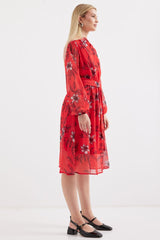 2459 Astarlı Desenli Tül Elbise - Ekru