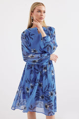 2459 Astarlı Desenli Tül Elbise - Ekru