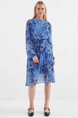 2459 Astarlı Desenli Tül Elbise - Ekru