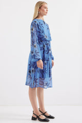 2459 Astarlı Desenli Tül Elbise - Ekru