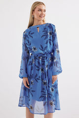 2459 Astarlı Desenli Tül Elbise - Ekru