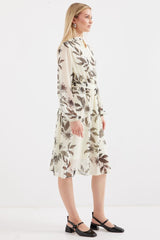 2459 Astarlı Desenli Tül Elbise - Ekru