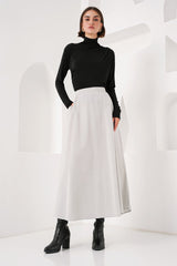 Cep Detaylı Uzun Etek 8024 - Krem